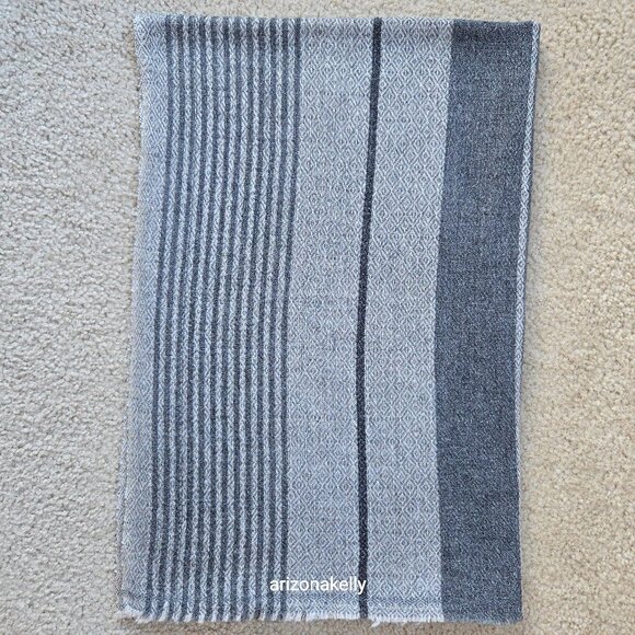 Accessories - NWOT Cashmere Scarf Light and Dark Grey Stripe Diamond Weave